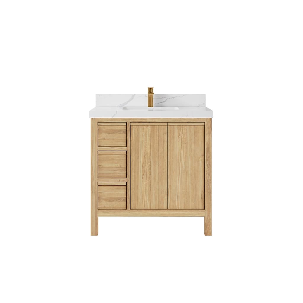 Willow Collections 36 in. W x 22 in. D Elizabeth Solid Teak Wood Center Sink Bathroom Vanity with Countertop