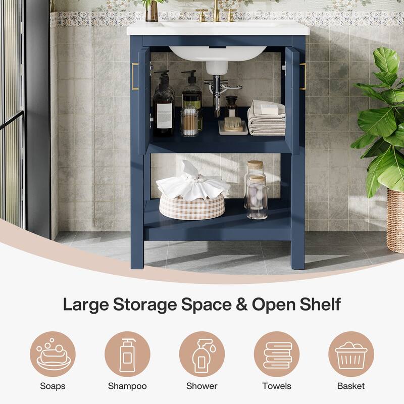 23.5 Inch Single Bathroom Vanity With Ceramic Top, Sink Included