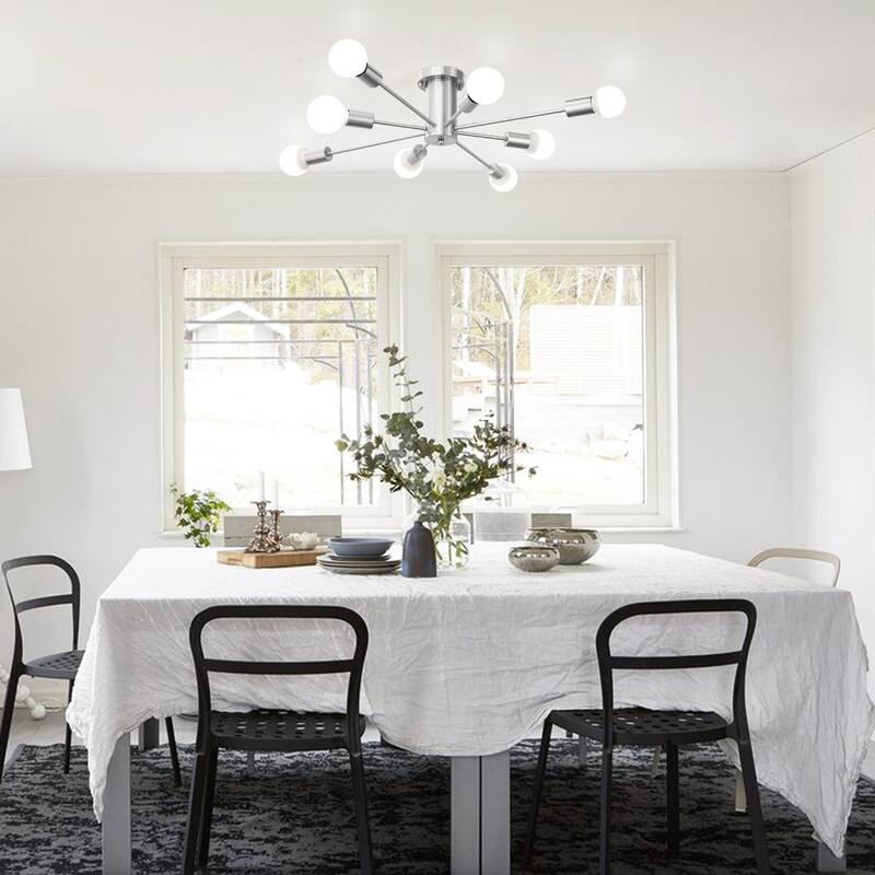 8-Light Modern Semi Flush Mount Sputnik Ceiling Light for Kitchen Bedroom Dining Room