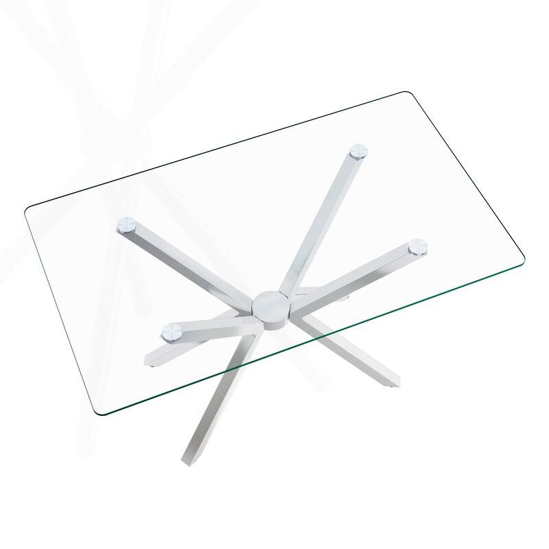 Stylish Rectangular Tempered Glass Dining Table with Sturdy Metal Legs for Dining Room