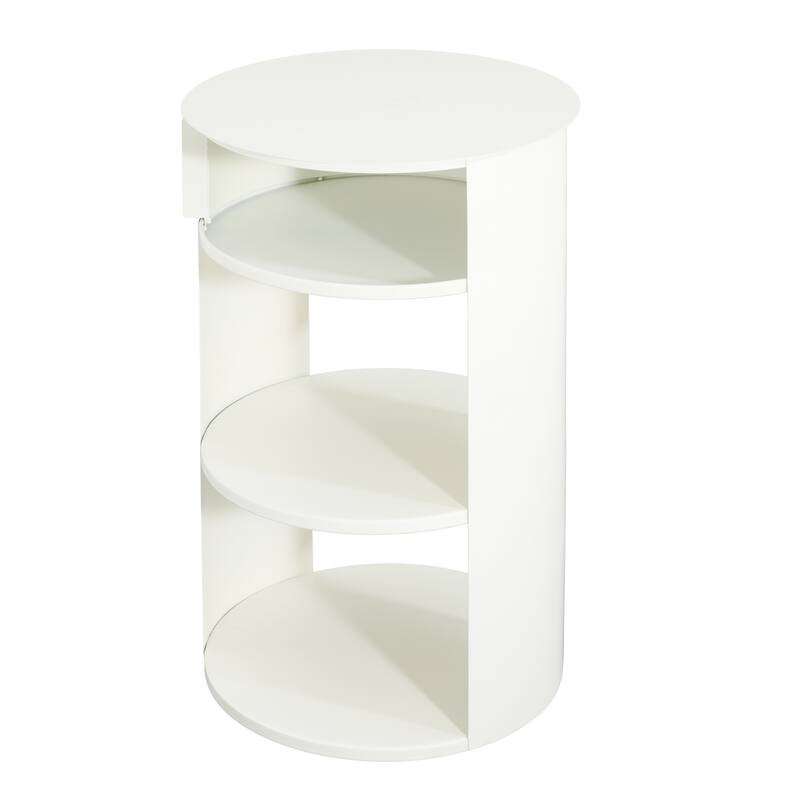 Indoor 3-Tier Metal Round Side Table with Sliding Door Cabinet
