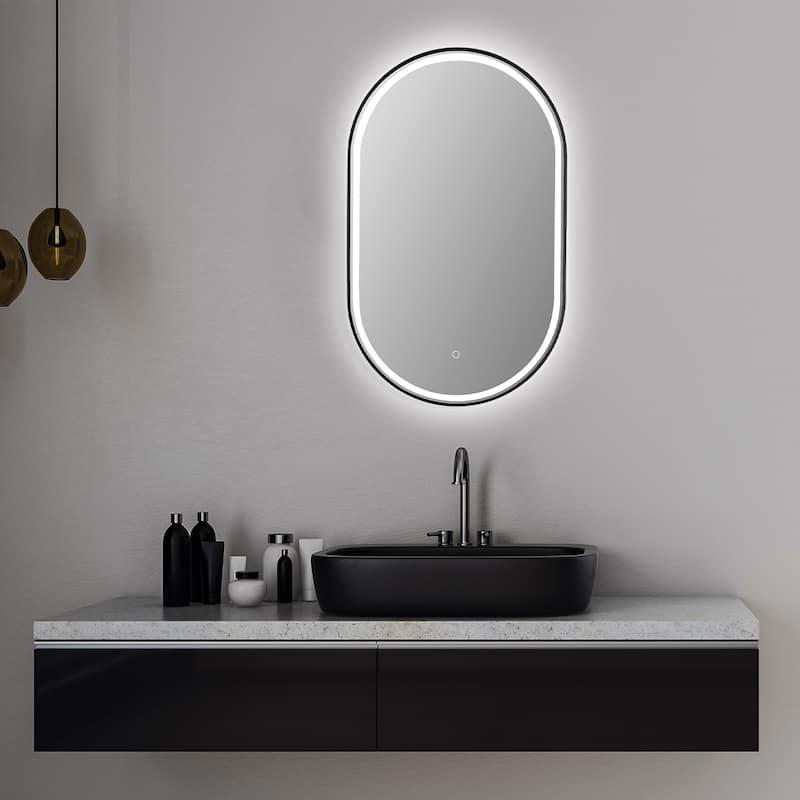 Altair Oleggio Oval Framed in Matte Black Vanity LED Lighted Wall Mirror - 36 in.