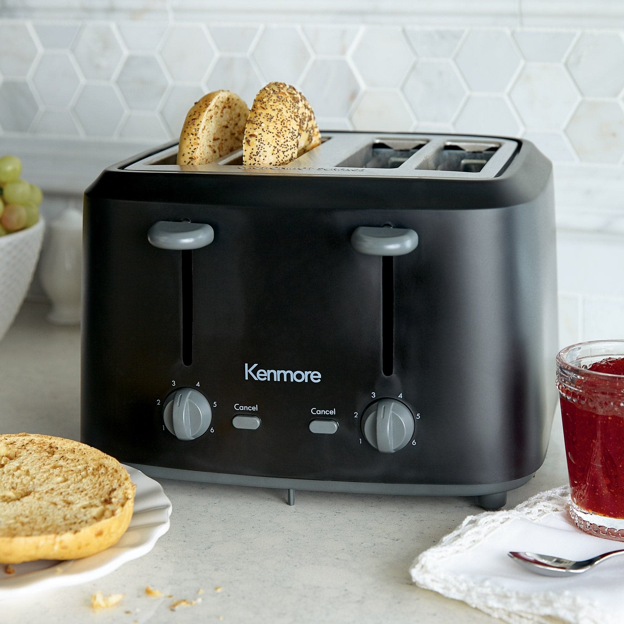 Kenmore 4Slice Steel Toaster, Matte Black and Gray, Dual Controls On