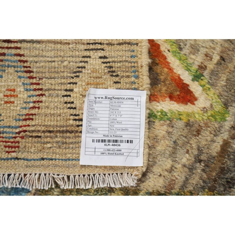 Multi-Color Geometric Moroccan Oriental Rug Hand-Knotted Wool Carpet - 7'0" x 9'7"