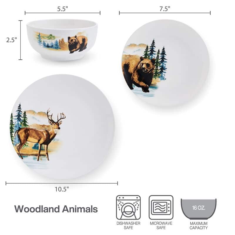 Studio Nova Woodland Animals 12-Piece Dinnerware Set, Service for 4
