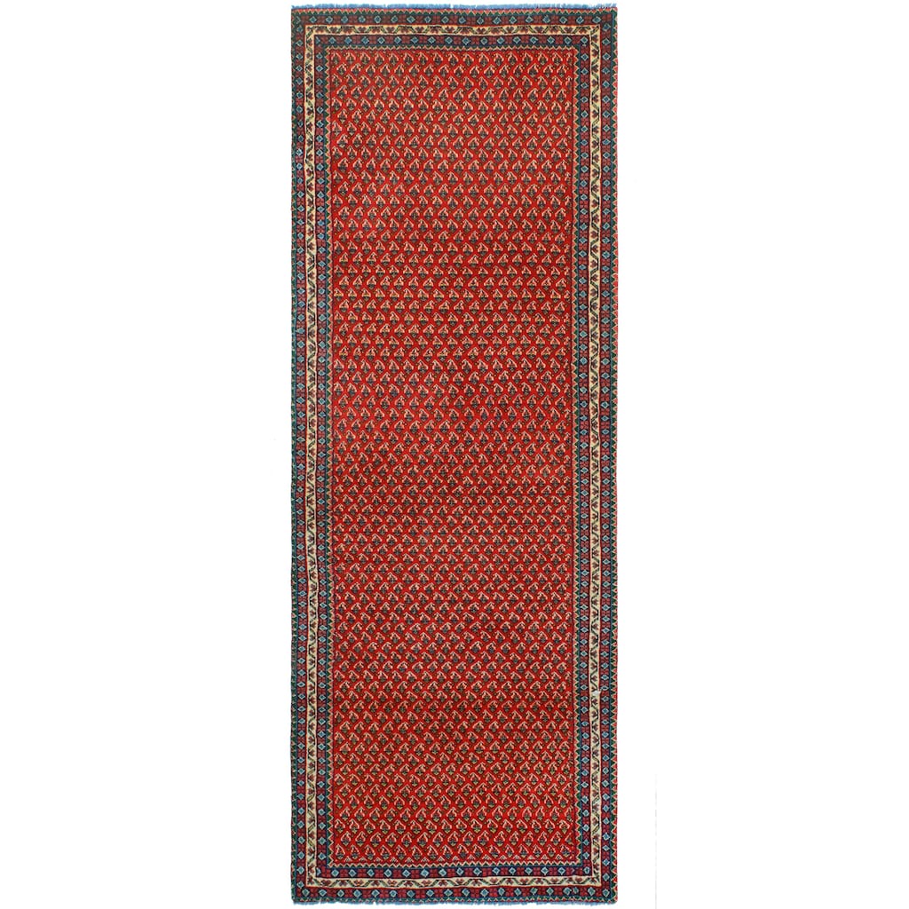 Fine Vintage Distressed Hasma Red/Ivory Runner - 3'7" x 9'9"