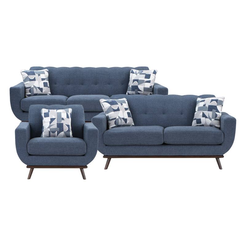Tarsilla 3-Piece Chenille Living Room Sofa Set - Blue
