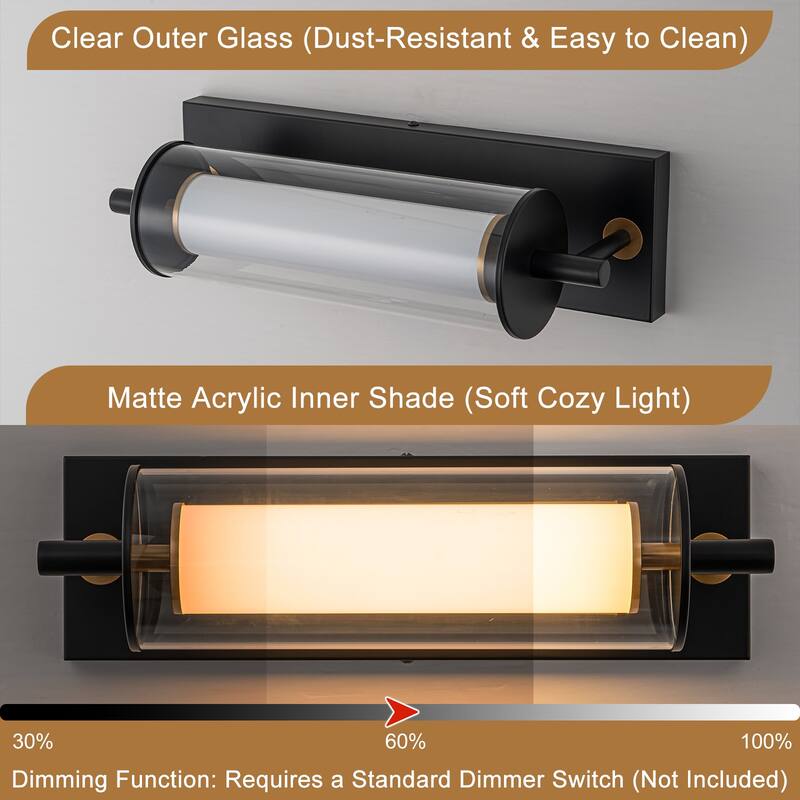 Double-Layer Cylindrical Clear Glass LED Wall Sconce Modern Industrial