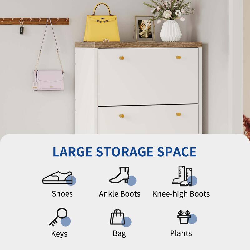 Moasis 36 Pair Shoe Storage Cabinet with 3 Flip Drawers and Shoe Bench