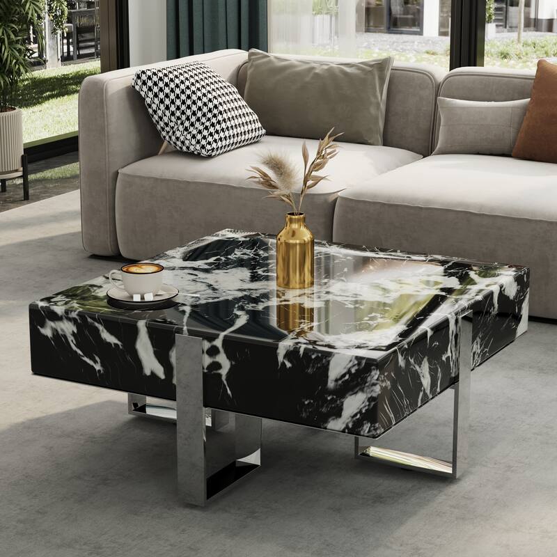 Modern Luxury Square Faux Marble Coffee Table Set Nesting Coffee Table with End Table