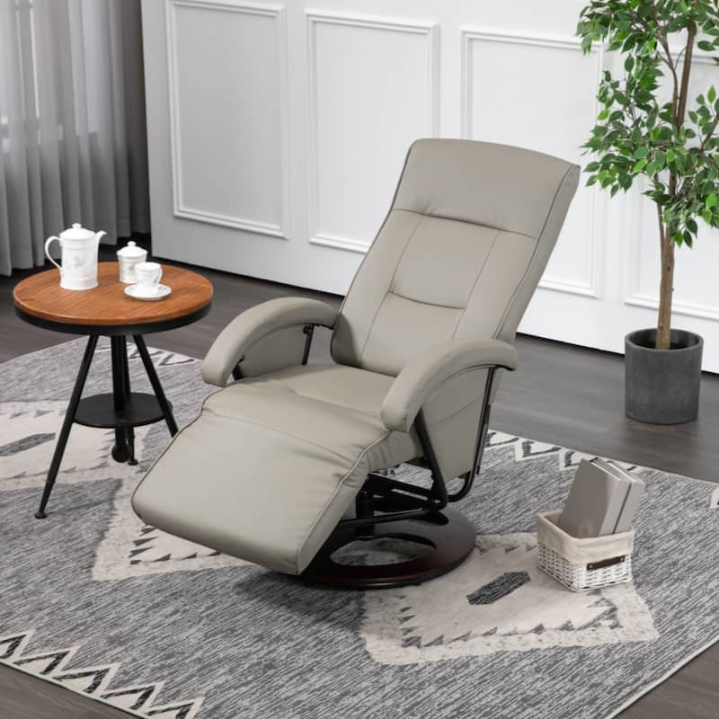 PU Recliner with Footrest, Lounge Chair with 135° Adjustable Backrest, Swivel Wood Base, Padded Seat & Armrests