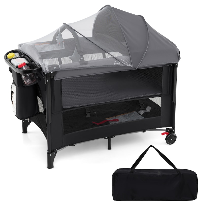 Multifunctional Kids Bassinets with Crib, Changing Table and Playpen - 39.5" L x 27.5" W x 28.5" H