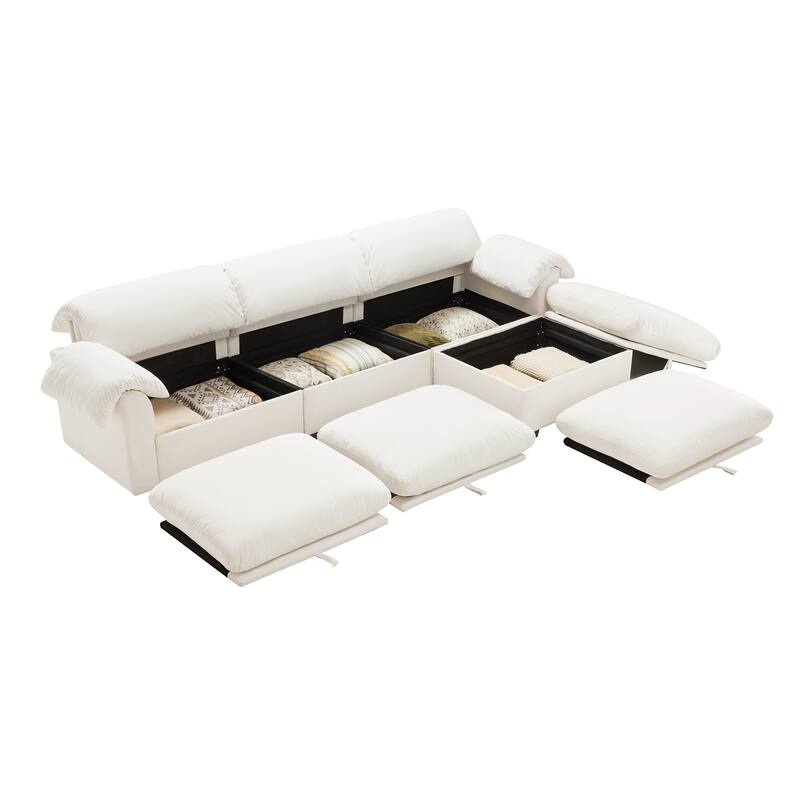 Velvet Fabric Modular Cloud Couch with Storage Seat,Free Combination