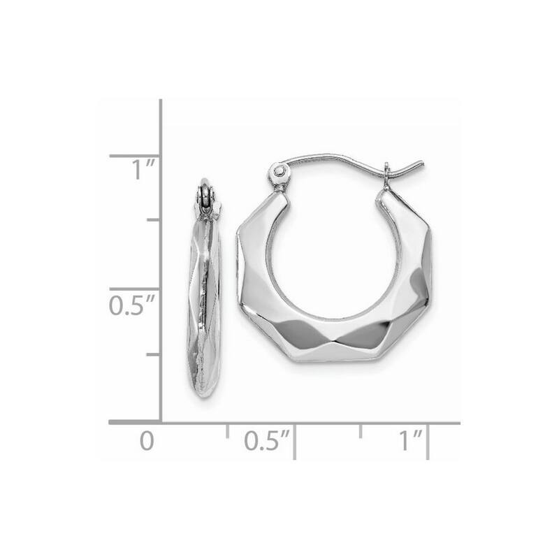 Curata 14k White Gold 11x3mm Hinged Post Faceted Hoop Earrings