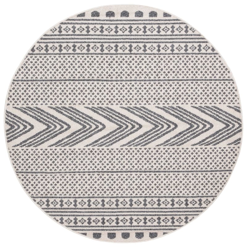 Well Woven Loop De Loop Cruce Geometric Tribal Area Rug - Grey - 3'11" Round - Round