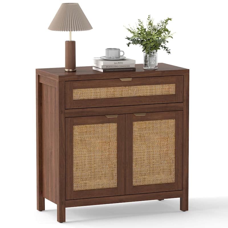 Costway 1/2 PCS Buffet Cabinet Sideboard Storage Cabinet Rattan Doors