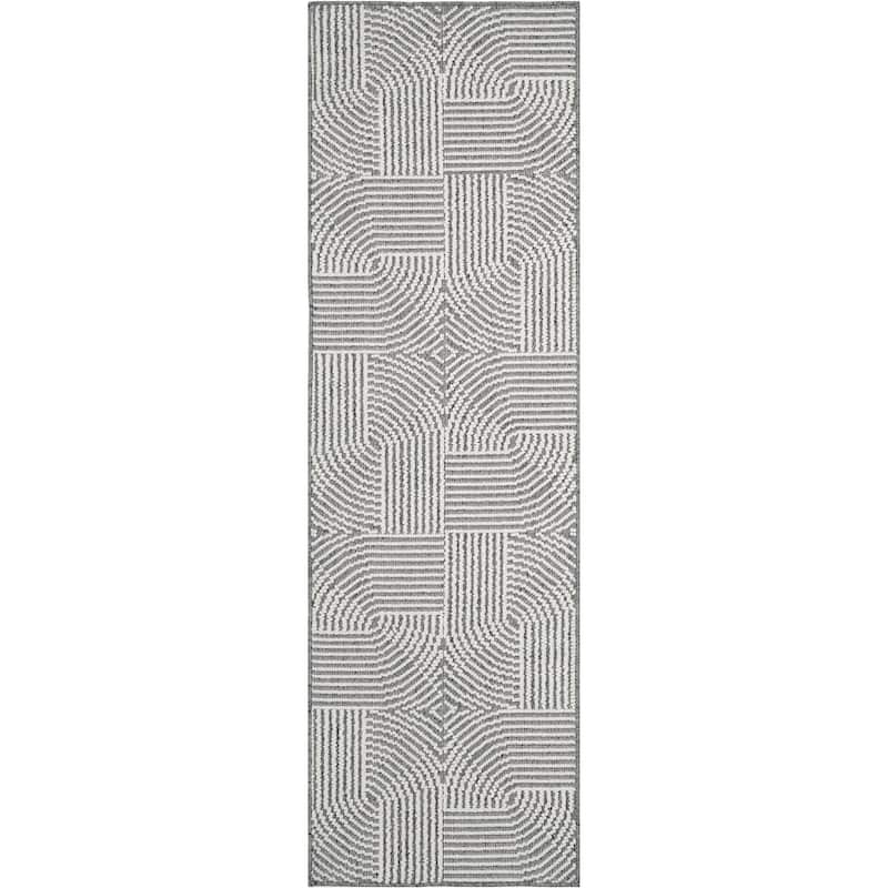 Nourison Textured Home Indoor only Geometric Area Rug - 2' 3" x 7' 6" - Charcoal/Ivory