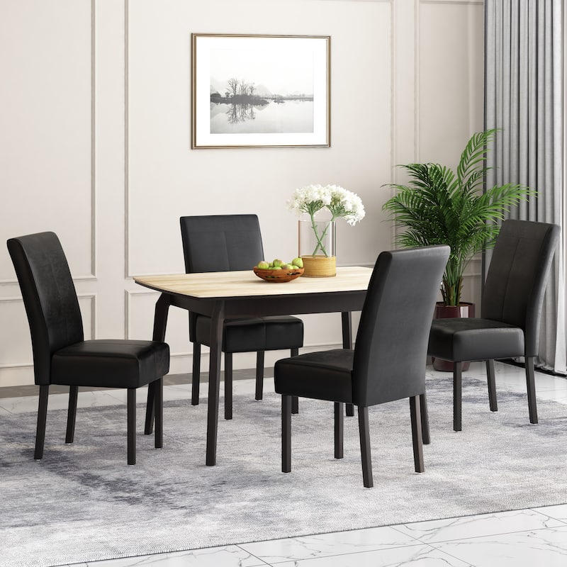 T-stitch Chocolate Brown Bonded Leather Dining Chair (Set of 4) by Christopher Knight Home - Midnight Black/ Espresso