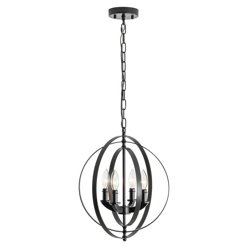 4-Light Modern Matte Black Adjustable Globe Chandelier for Living Room, Dining Room, or Kitchen - 15.75 in. W x 98.4 in. H