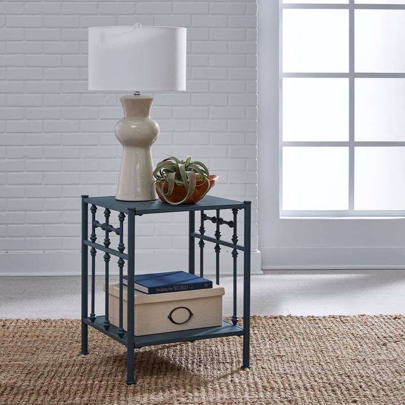 Vintage Series Distressed Metal Open Nightstand - Black - Blue