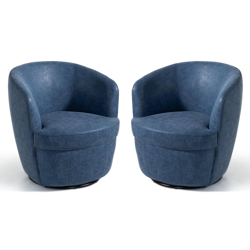 32" Wide PU Leather Swivel Barrel Chair with Metal Rotary Base (Set of 2)