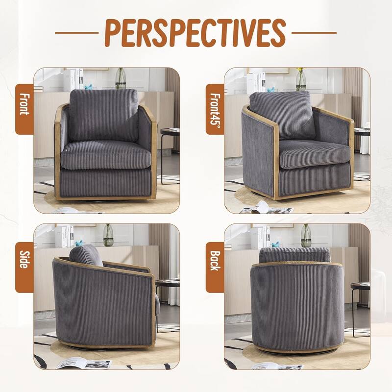 Roomfitters Modern Corduroy Swivel Barrel Chair, 360 Lounge Club Chair with Deep Seat for Living Room or Office
