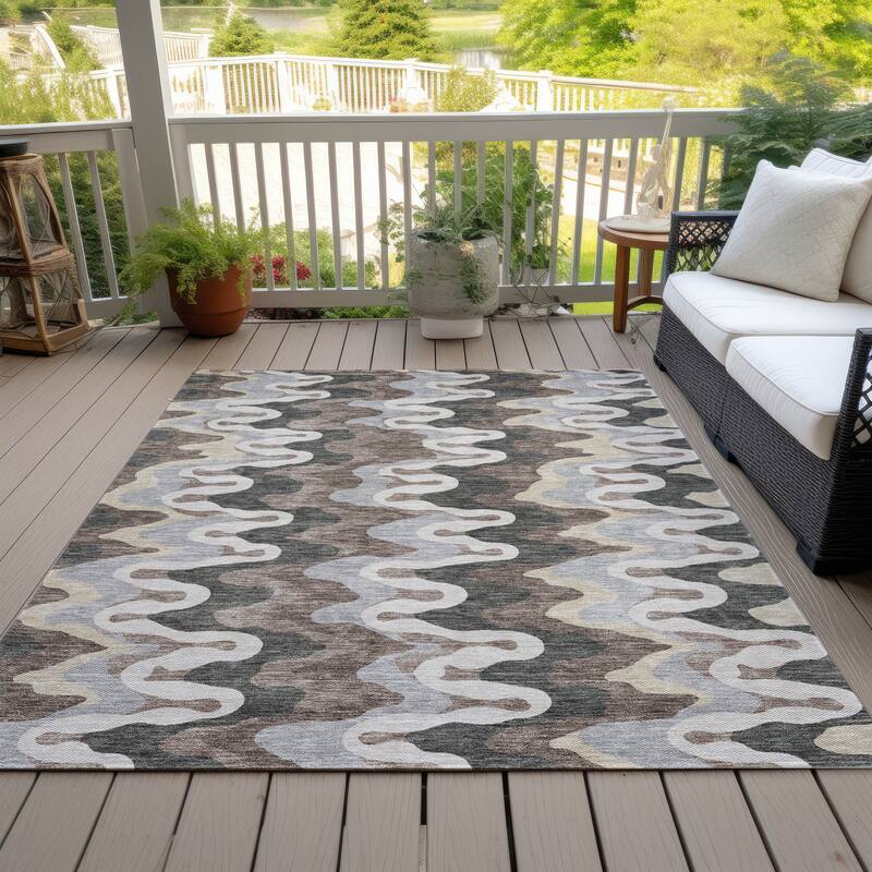 Machine Washable Indoor/ Outdoor Chantille Abstract Ripples Rug - Charcoal - 8' x 10'