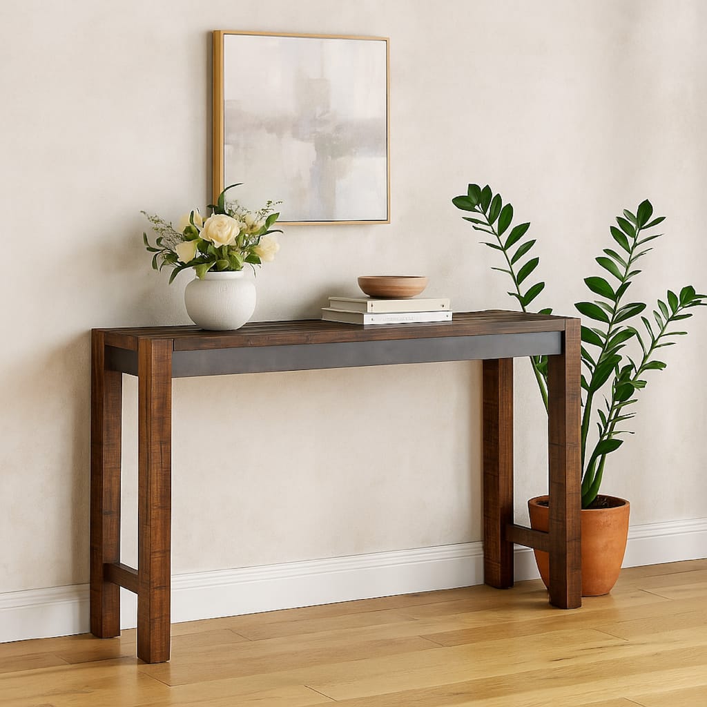 Jin Counter Height 72 Inch Long Slim Table, Distressed Brown Wood