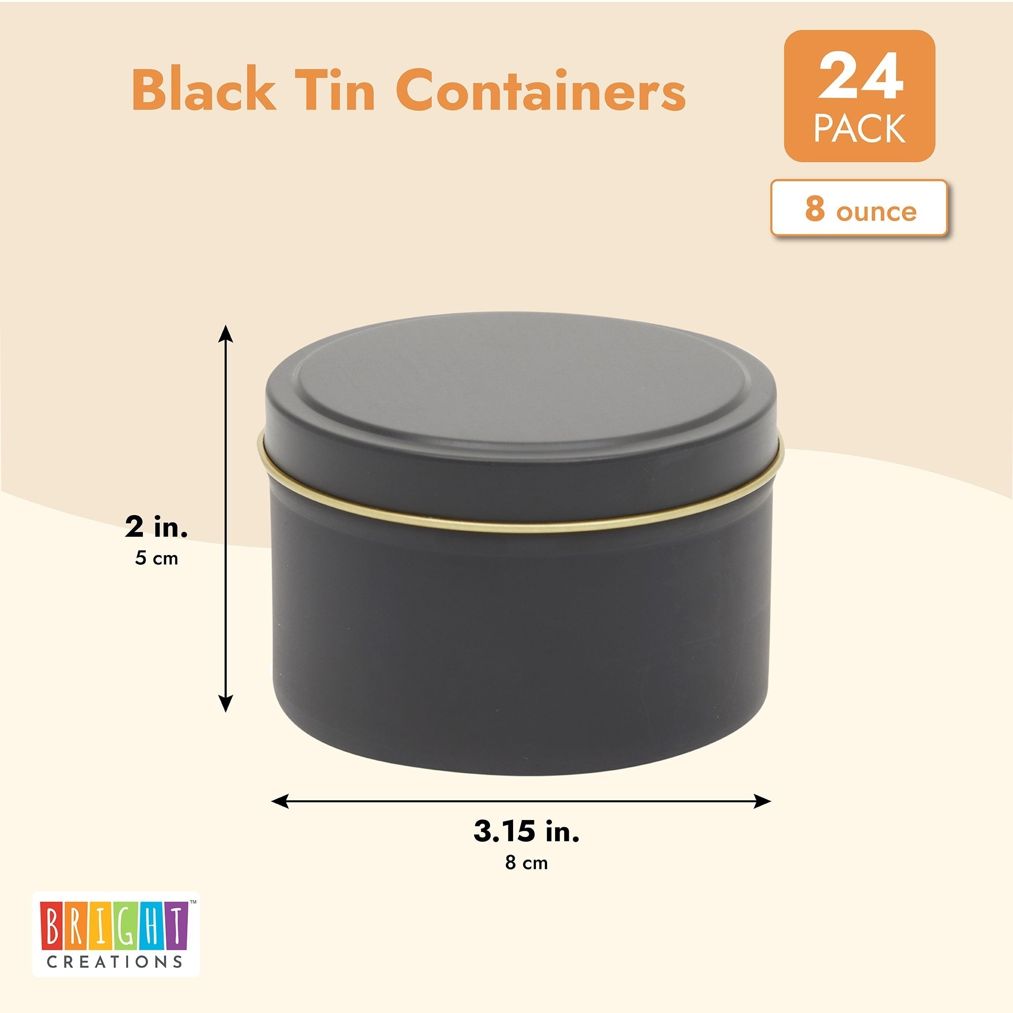 Black Tin Jars for Candle Making, 8 oz Containers with Lids, Labels (24  Pack)