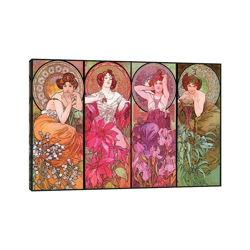 iCanvas "The Precious Stones (Ruby, Emerald, Amethyst, Topaz), 1900" by Alphonse Mucha Canvas Print