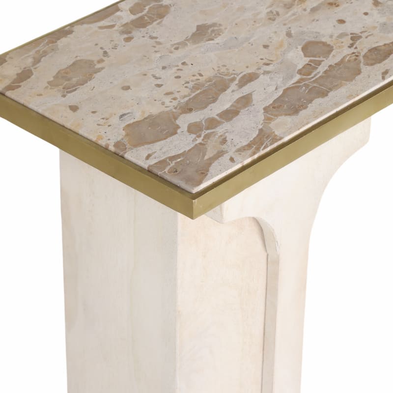 Stone Travertine Console Neutral Tones Table Modern Design - 30" White - 47" x 14" x 30"