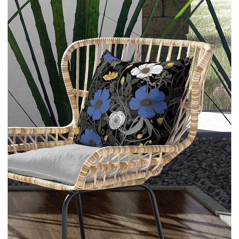 Orchid Overlay Indoor/Outdoor Reversible Throw Pillow Black and Blue