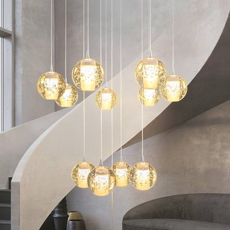 Modern Crystal Ball Chandelier Dimmable Fixture, 12-Light Pendant Chandeliers for Foyer Entrance