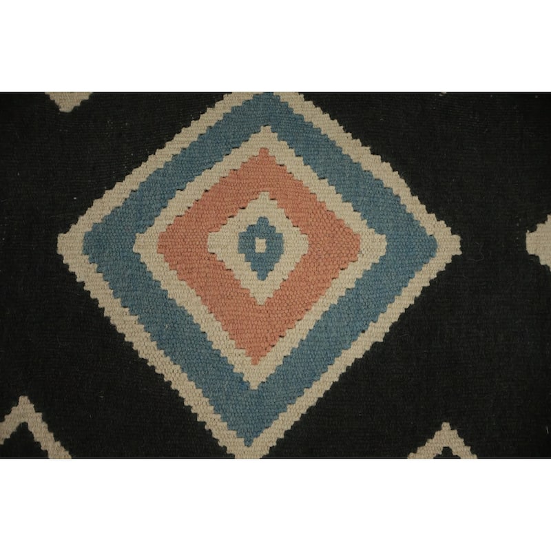 Hand Woven Oriental 100% Wool Carpet Southwestern Tribal Black Kilim Runner Rug - 14' 9'' X 3' 0''