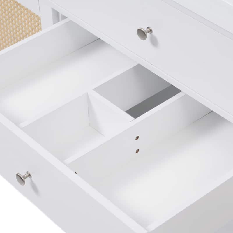 Bathroom Vanity with SMC Sink, Large Storage Bathroom Storage Cabinet with Soft Close Drawers and Rattan Doors