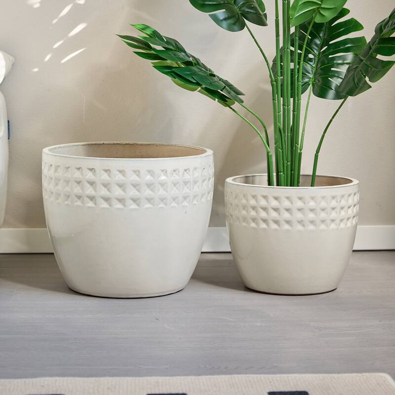 Anmytek Ceramic Flower Pot Set of 3 for Indoor Outdoor Use