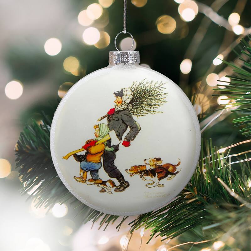 3" Norman Rockwell 'Bringing Home The Tree' Glass Christmas Ornament
