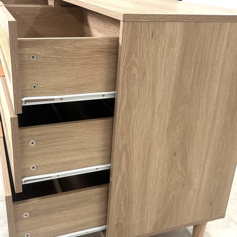 59.06" 6-Drawers Rattan Storage Cabinet Rattan Drawer with White Drawer Slides, for Bedroom, Living Room