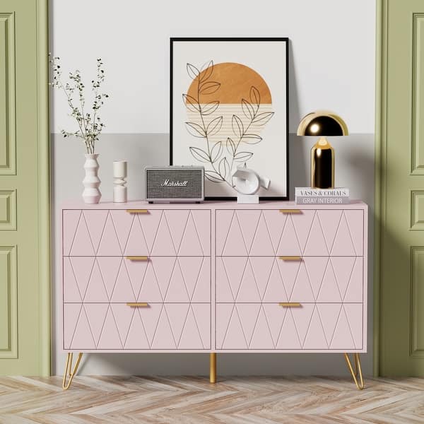 slide 2 of 7, 6 Drawer Dresser Drawer Chest Storage Cabinet Organizer Large-Pink