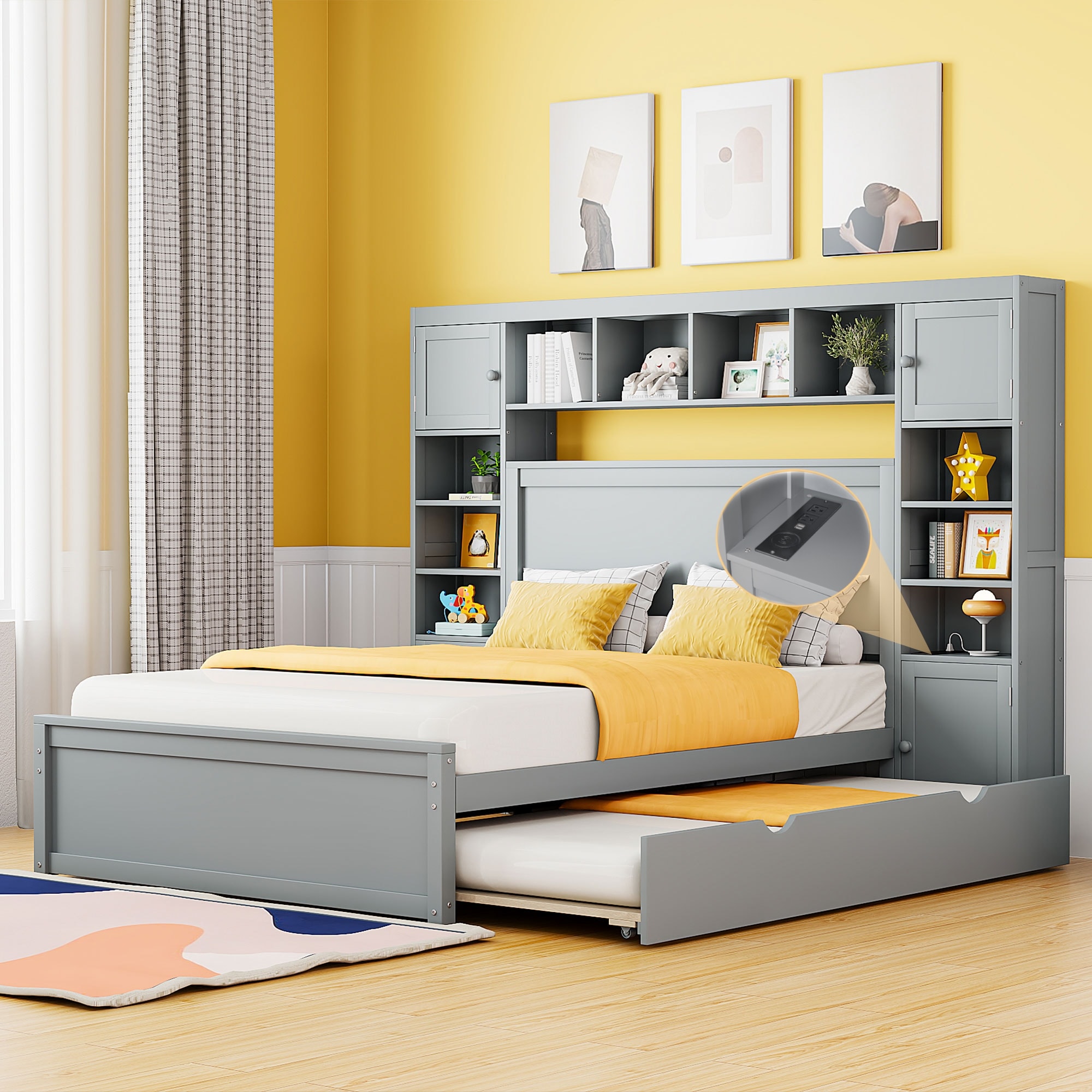 Wooden Bed With All-in-One Cabinet