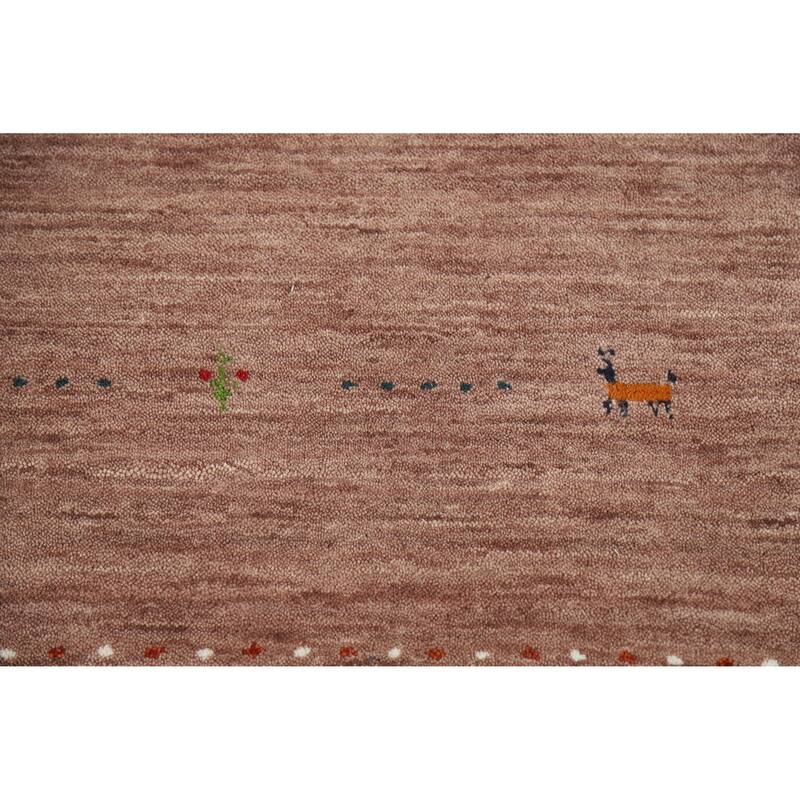 Tribal Gabbeh Indian Area Rug Hand-Knotted Brown Oriental Wool Carpet - 5'0" x 7'10"