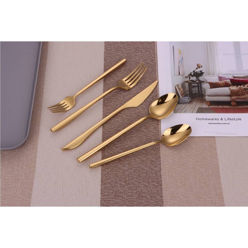 20 Pc Flatware Set Gold With Twisted Handles - Service For 4 - 20 Pc