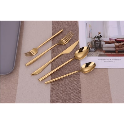 20 Pc Flatware Set Gold With Twisted Handles - Service For 4 - 20 Pc