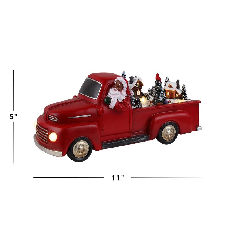 11" Animated Nostalgic Red Truck - Black Santa