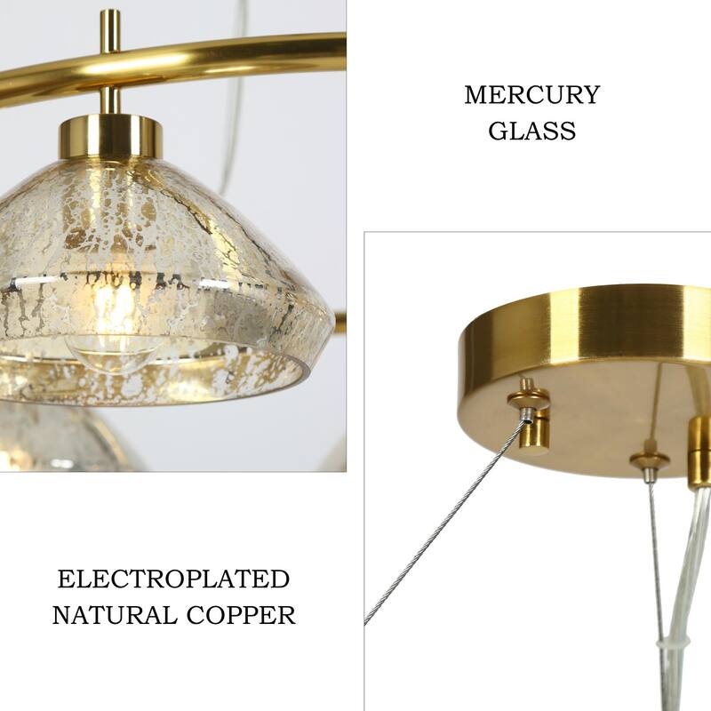 Modern 6-Light Chandelier Gold Ring with Mercury Glass for Kitchen Dining Room - 38.8 " L × 8.3 " H