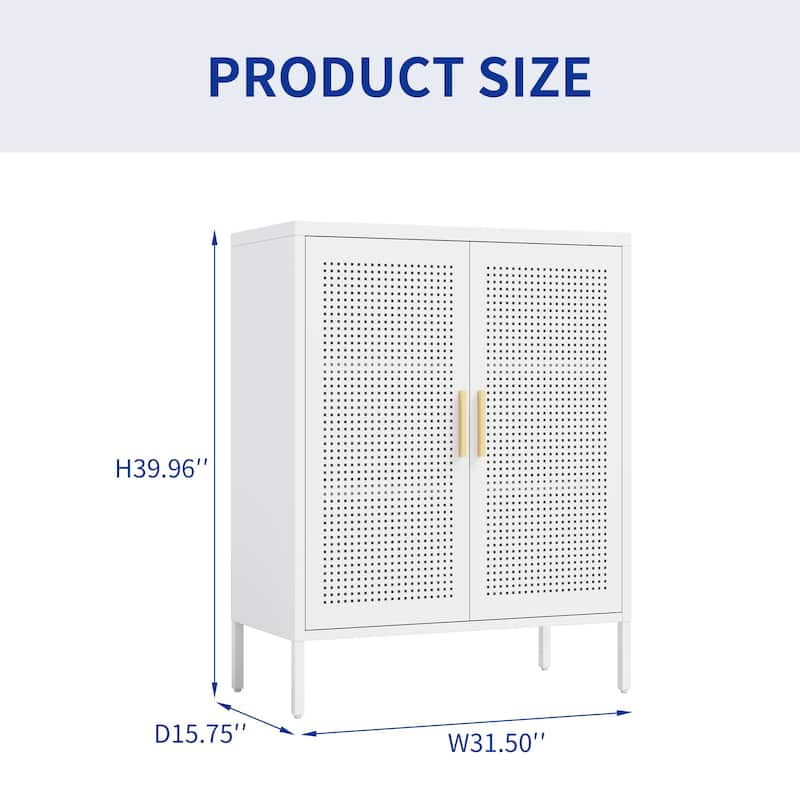 Metal Storage Cabinet with 2 Doors and 2 Adjustable Shelves, Steel Lockable Garage Storage Cabinet