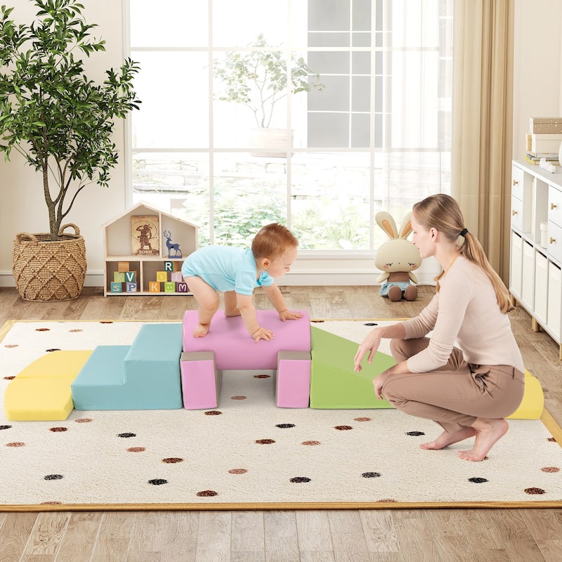 Gymax 10 Pieces Foam Climbing Blocks Set w/PU Leather Surface for - Multi