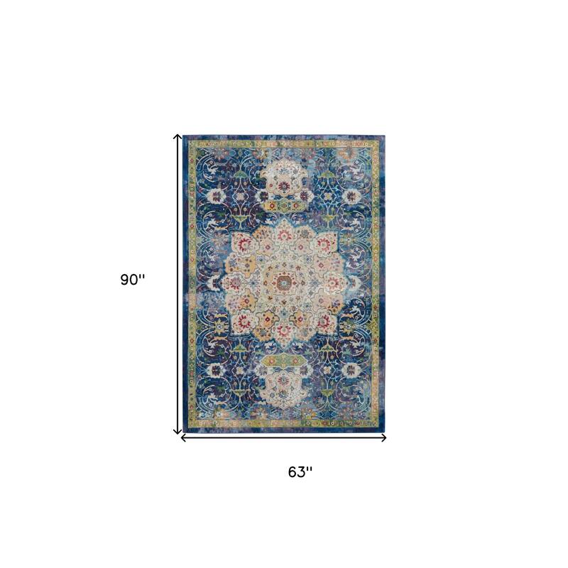 Janey Power Loomed Distressed Floral Traditional Non Skid Area Rug By HomeRoots - 90' X '63' X '0.5