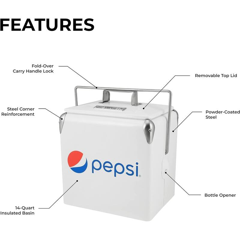 Permasteel 14-Qt Small Portable Cooler in White with Pepsi Logo