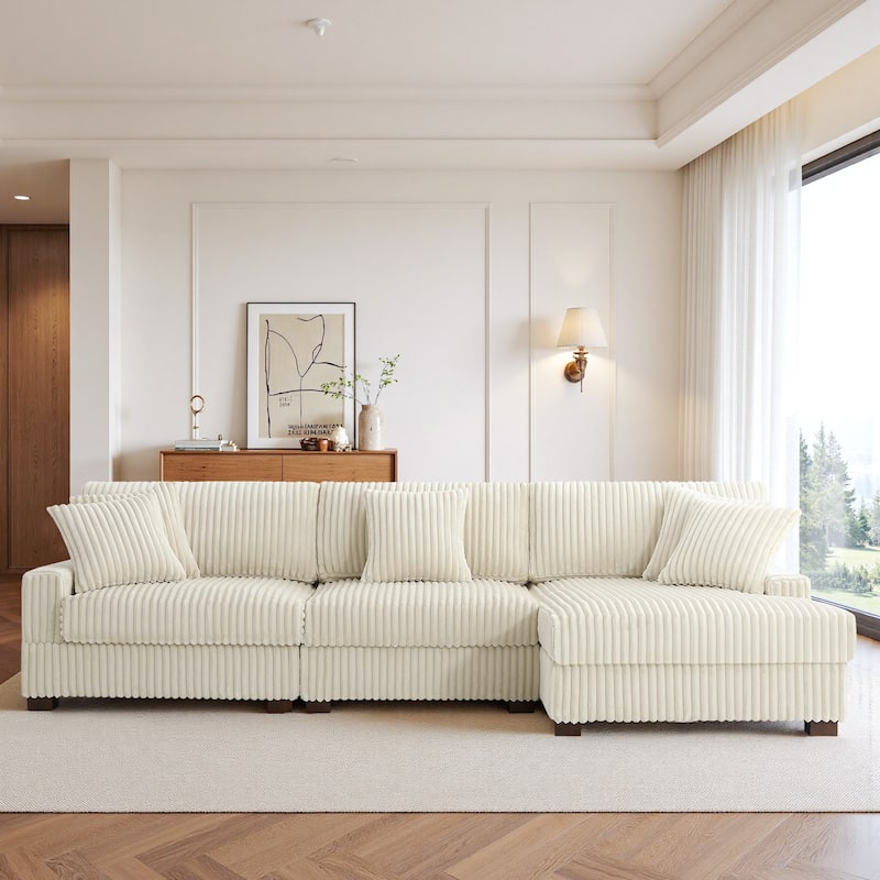 118.4"W Plush Modular Sectional Sofa with Pillows - 3 Piece White - Right Facing
